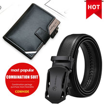 Load image into Gallery viewer, NO.ONEPAUL Brand Fashion Automatic Buckle Black Genuine Leather Belt Men&#39;s Belts Cow Leather Belts for Men 3.5cm Width WQE789