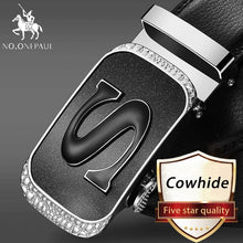 Load image into Gallery viewer, NO.ONEPAUL Brand Fashion Automatic Buckle Black Genuine Leather Belt Men&#39;s Belts Cow Leather Belts for Men 3.5cm Width WQE789