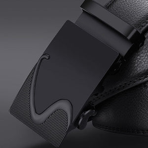 NO.ONEPAUL Brand Fashion Automatic Buckle Black Genuine Leather Belt Men's Belts Cow Leather Belts for Men 3.5cm Width WQE789