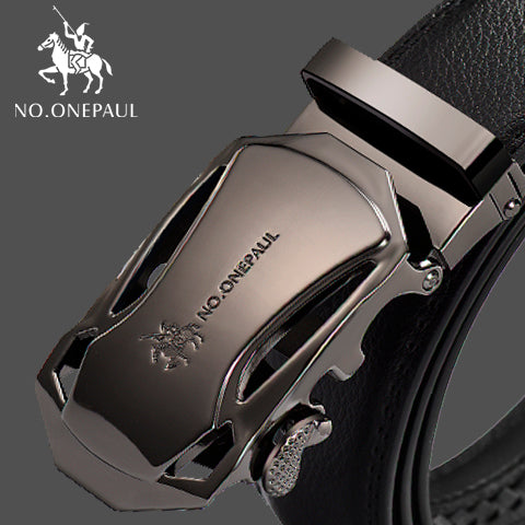 NO.ONEPAUL Brand Fashion Automatic Buckle Black Genuine Leather Belt Men's Belts Cow Leather Belts for Men 3.5cm Width WQE789